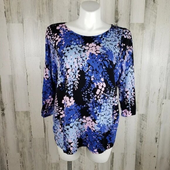 Talbots blue 3/4 length sleeve pullover sweater top 2X Petite cotton rayon soft - Picture 1 of 3